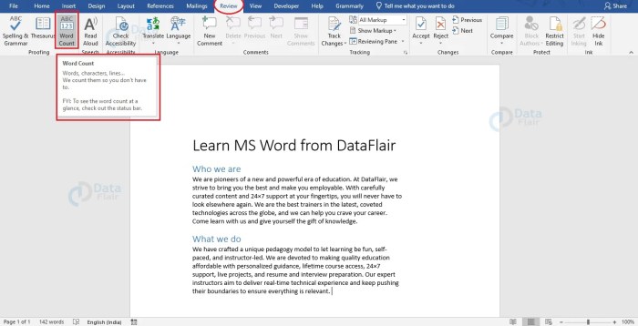 Word count tool use microsoft